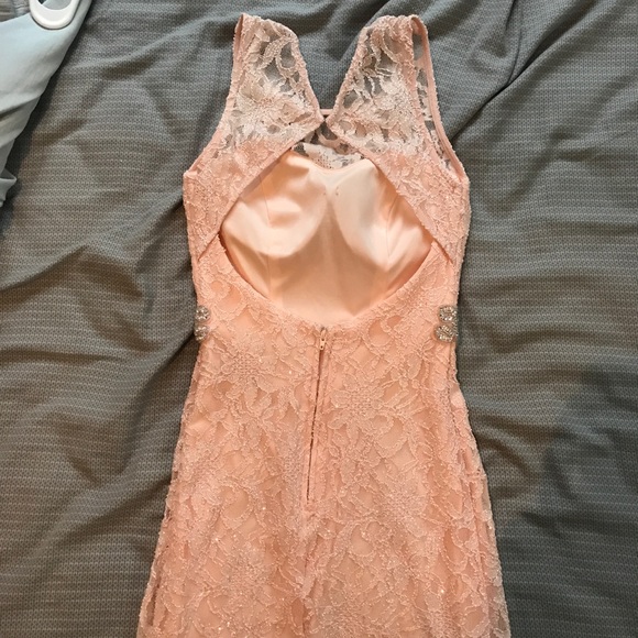 Light Pink Lace Prom Dress with Leg Slit - Picture 3 of 4